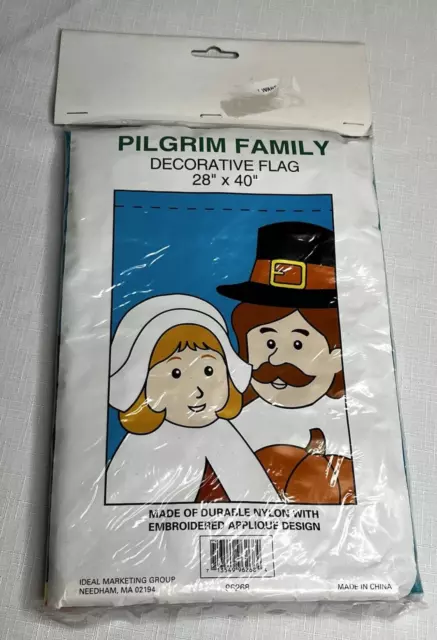 Vintage NOS Pilgrim Family Flag Fall Pumpkin Thanksgiving Decor