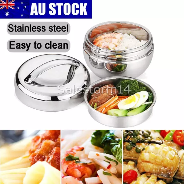 Stainless Steel Thermal Insulated Lunch Bento Box Round Food Container NEW