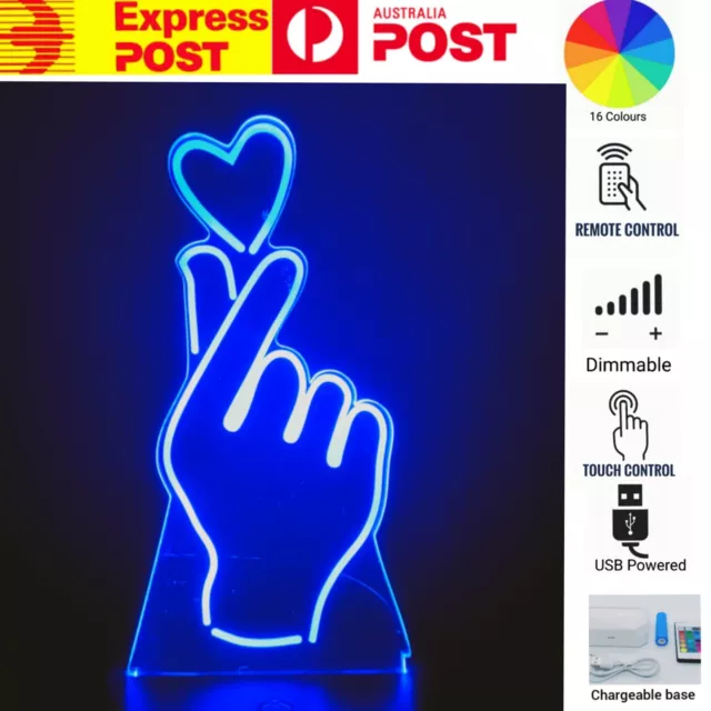 FOR YOU HAND GESTURE LOVE 3D Acrylic LED 16 Colour Night Light Remote Chargeable