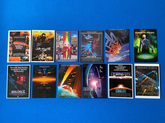 11 x Vintage Star Trek Film Poster Postcards. 6 x 4 cards from 9 films. VGC