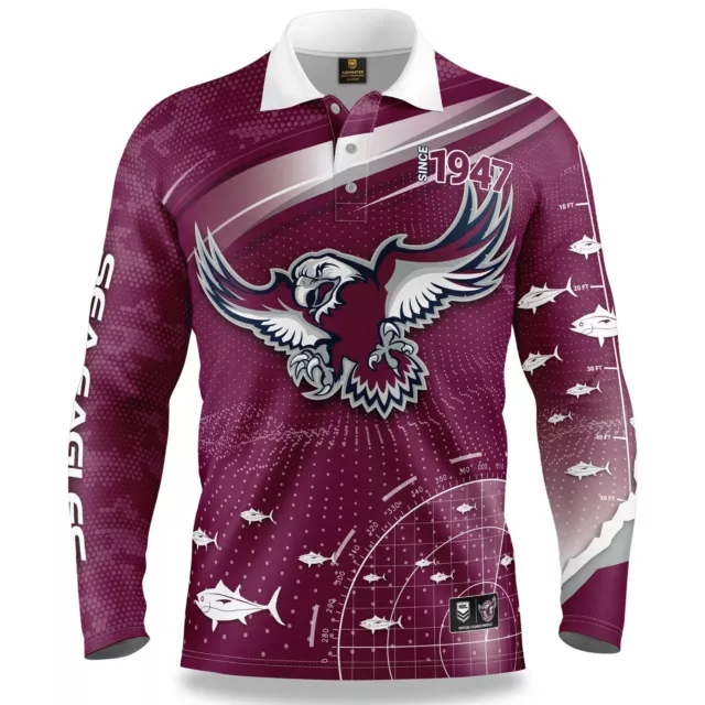 NRL Long Sleeve Fishfinder Fishing Polo Tee Shirt - Manly Sea Eagles - Adult