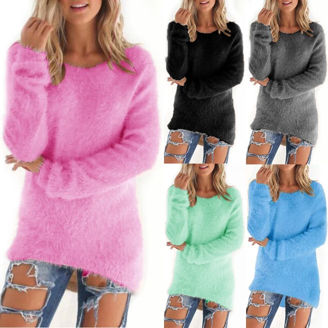 Pullover scaldainverno donna tinta unita morbido maglione casual lungo W