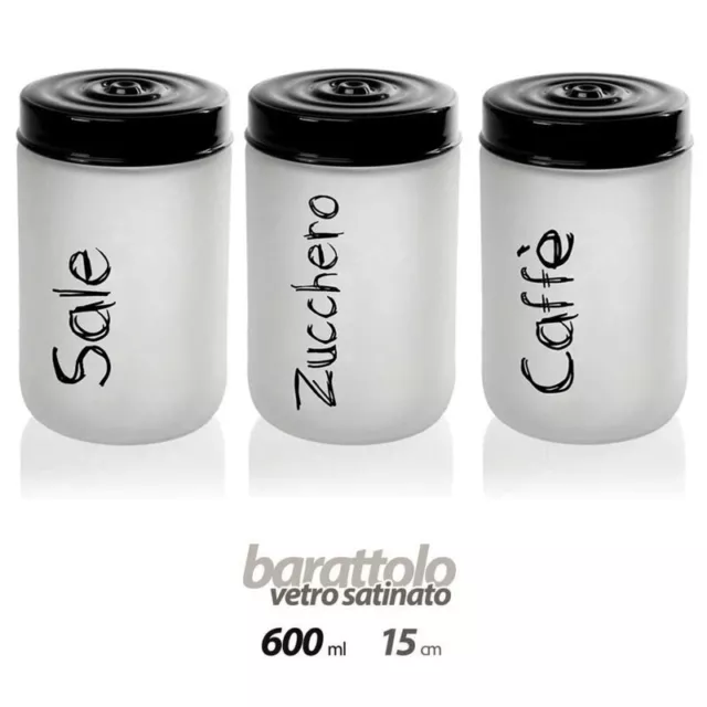 Set 3 barattoli tris barattoli cucina sale-zucchero-caffè in vetro satinato