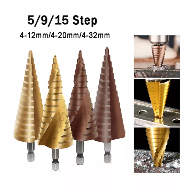 HSS Step Cone Drill Bit Titanium or Cobalt Coated Metal Hole Cutter 4mm-32mm