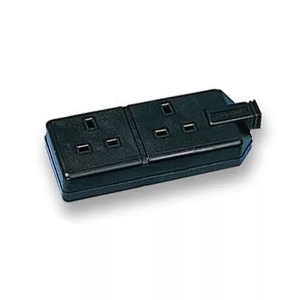 Permaplug Black 2 Gang 13A Hard Rubber Heavy Duty Trailing Extension Socket