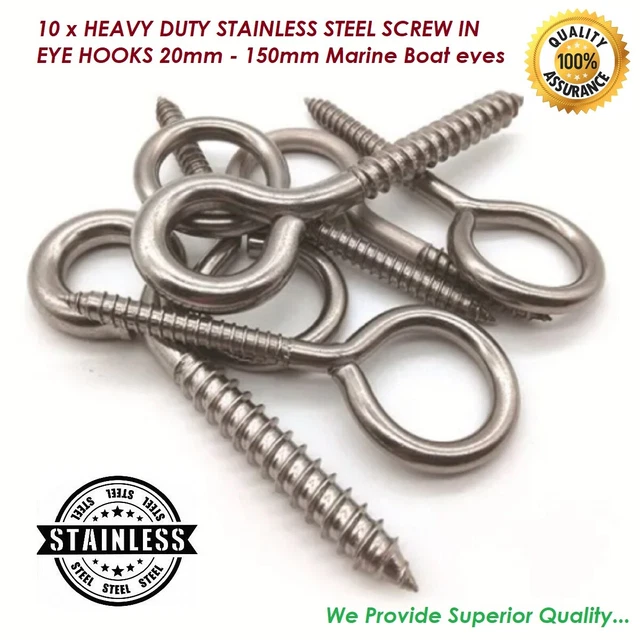 HEAVY DUTY STAINLESS STEEL SCREW IN EYE HOOKS 20mm 150mm Marine Boat