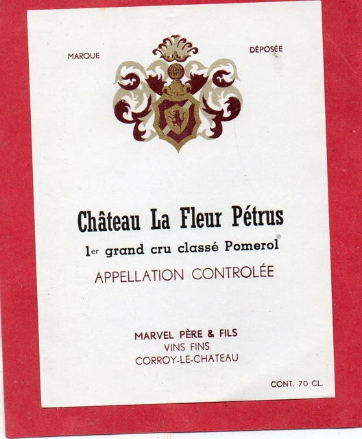 Pomerol Etiquette Chateau La Fleur Petrus 1920/1930 Export Belgique §25/09/1922§