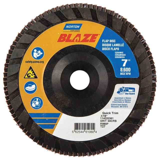 NORTON 66254461060 Flap Disc,7 In x 60 Grit,7/8