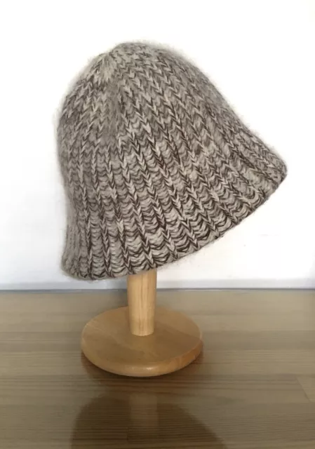 Fluffy Bucket Angora Hat Vintage BEIGE & BROWN