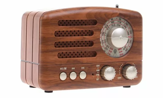 Drei Band Retro Radio AUX-IN Bluetooth USB/SD/TF  MP3 mit Akku Holz Gehäuse