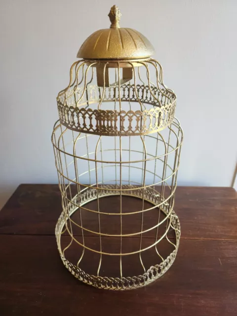 VTG Gold Ornate Metal Bottomless Birdcage Home Decor Handpainted Shabby Chic