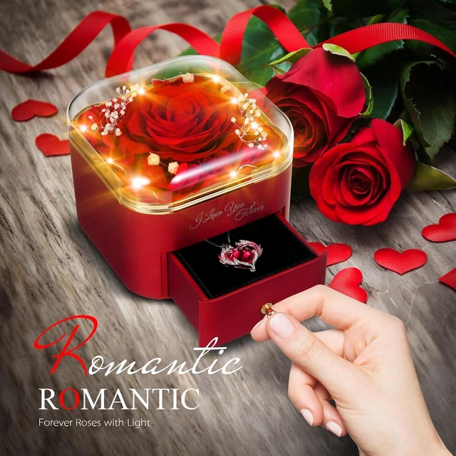 AICOYA Rosa Eterna, Festa della Mamma Regalo per con Collana Idea Regalo per San Valentino Festa della Anniversario Blu