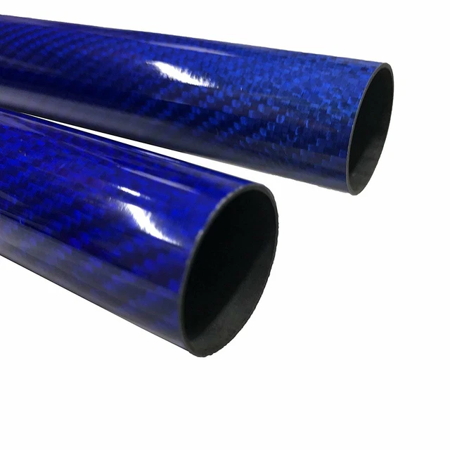 (2) Blue - Carbon Fiber- Tube - 16mm x 14mm x 500mm - 3K Roll Wrapped...