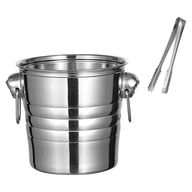Cubo de Hielo Cabeza de Tigre Acero Inoxidable Metal Cubo de Hielo Grande Plata