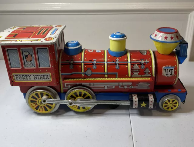 Vtg. BATTERY OP TIN TOY  LITHIO TRAIN TRADE MARK LOCOMOTIVE RAILROAD 49 Tested