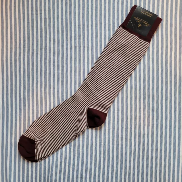 Brooks Brothers -Pair of Men's Burgundy & White Striped Socks - New With Tags