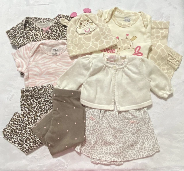 Carters Gerber Chaps 9pc Lot Baby Girl NB 0-6mos Pink Animal Print Spring Summer