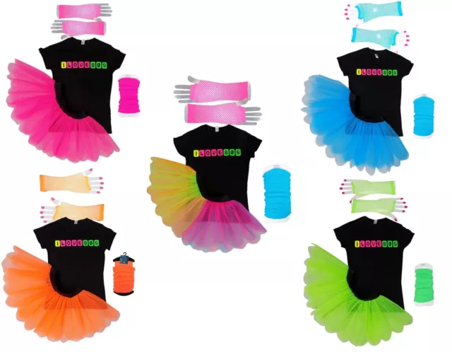 I Love 80S Fancy Dress Neon Tutu Skirt 80'S Hen Party T Shirt Set Leg Warmers