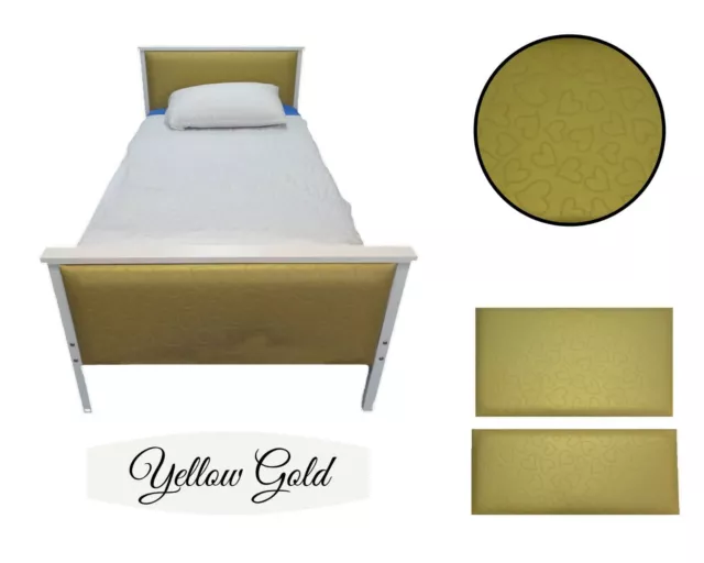 Cabeceras de cuero tapizado de oro amarillo con corazones