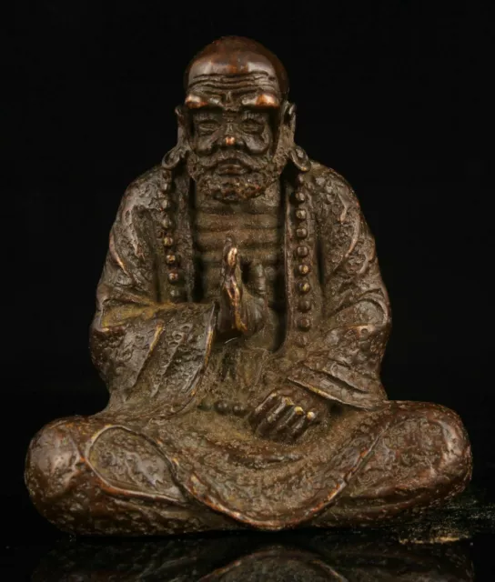 Vintage Pure Copper Bodhidharma Statue Collection Chinese Hand Carved