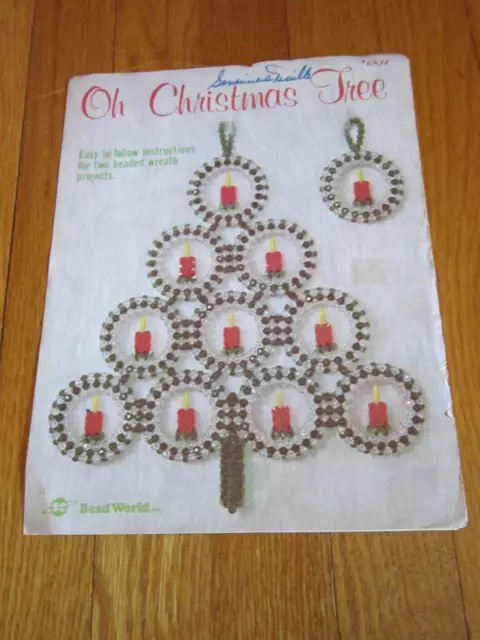 De colección adorno de Navidad patrón de cuentas con cuentas árbol de velas 1980