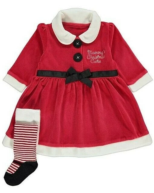 Abito da festa Babbo Natale nuovo con etichette per bambine rosso mamma carino