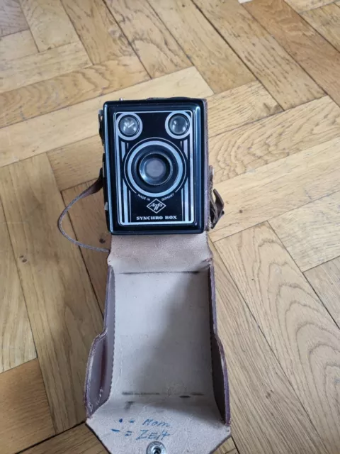 Agfa Synchro Box Kamera Agfa-Box Boxkamera Rollfilmkamera mit Ledertasche 2