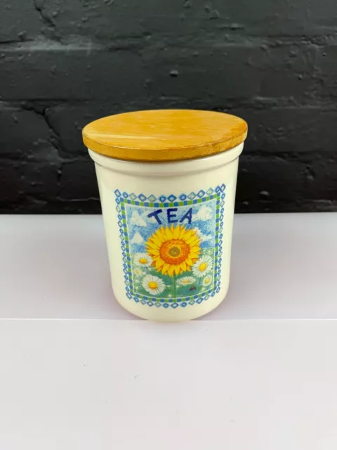 TG Green Cloverleaf Sunflowers Earthenware Tea Storage Jar With Lid