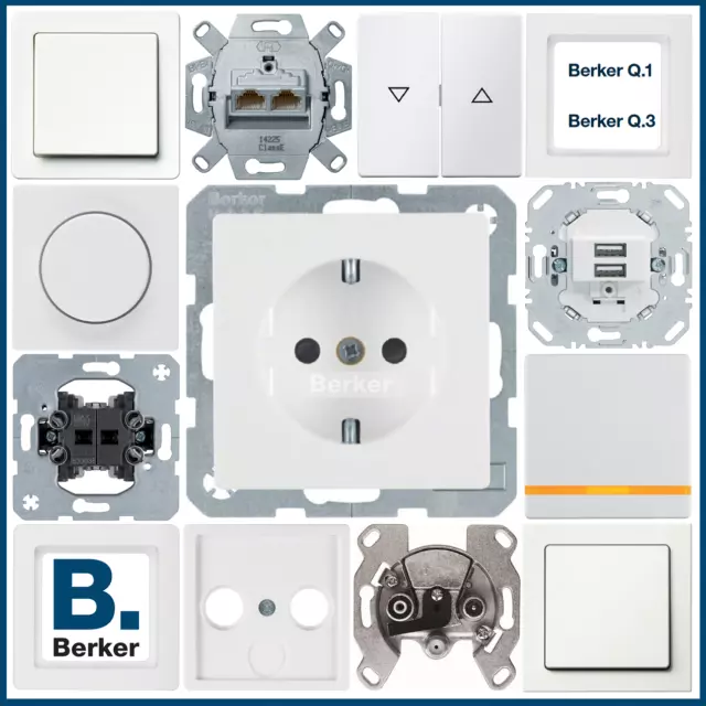 Berker Q.1 Q.3 polarweiß samt Steckdosen Schalter Taster UP Rahmen Wippe Hager