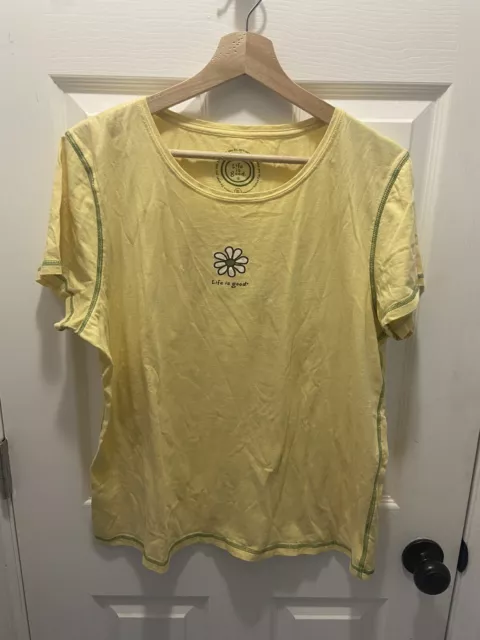 Life Is Good T-Shirt Yellow Flower Daisy Short Sleeve Classic Fit Womens XL