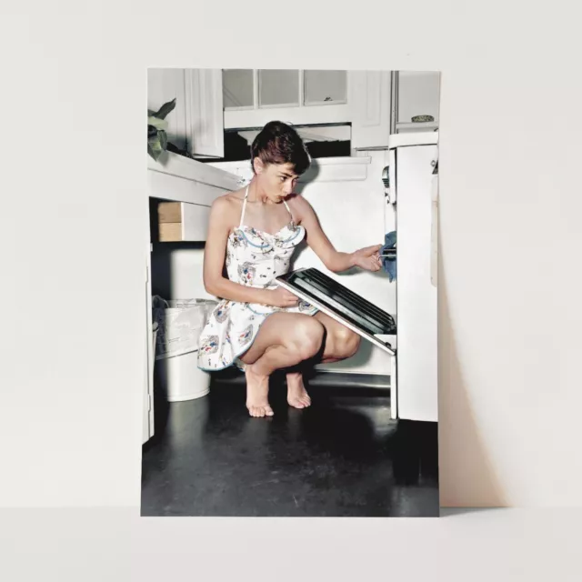 Audrey Hepburn Cooking in Kitchen 1960s Movies Girls Wall Art Poster Print