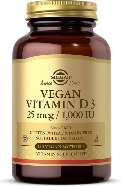 Vitamina D3 vegana de Solgar, 120 cápsulas blandas 25 mcg