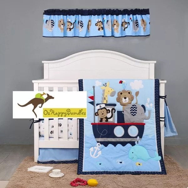 New Baby Boys 5 Pieces Cotton Nursery Bedding Crib Cot Sets-- Monkey Sailing