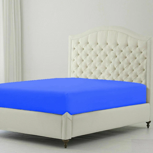Egyptian Cotton Queen Size 1 PC Fitted Sheet 15" Depth 1000 TC Royal Blue Solid