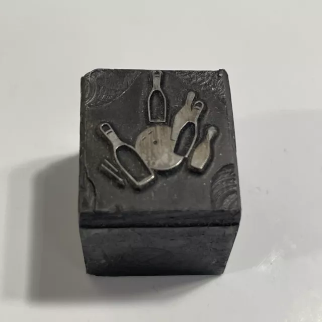 Vintage Printing Block Bowling Pins Bowling Ball