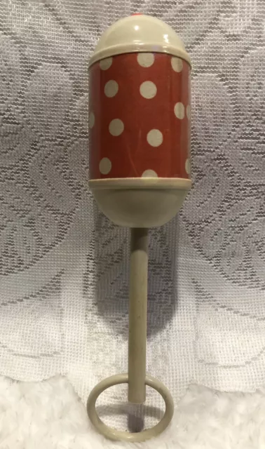 Sweet Vintage Polka Dot Chimes Barrel Rattle Baby Toy Made in Japan