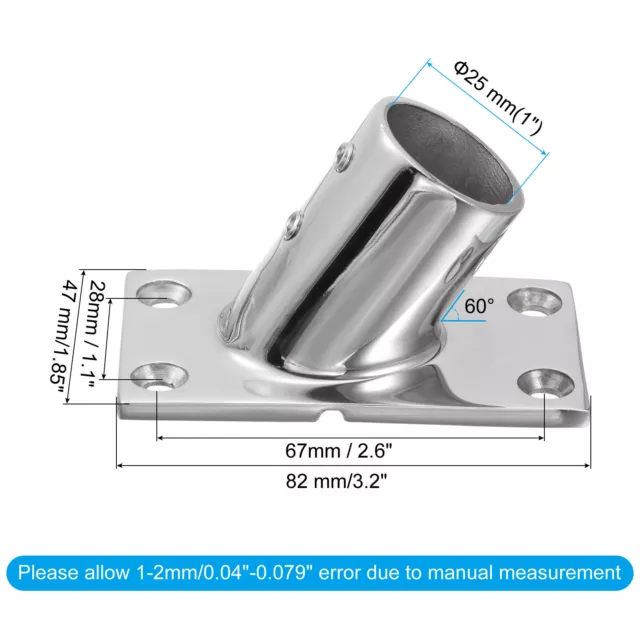 Boat Hand Rail Fitting 60 Degree 1" Rectangular Base 316 Stainless Steel 2