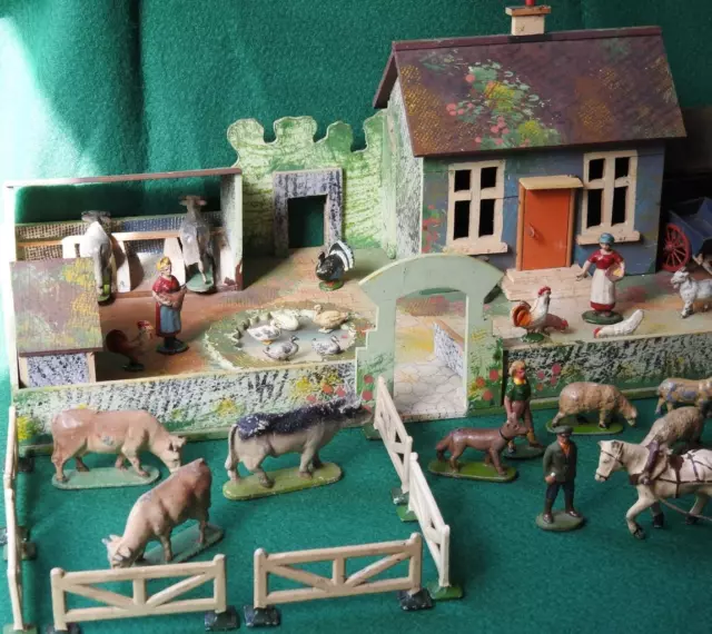 Wendal Spielzeug 1948 Aluminium Bauernhof Figuren Tiere & Holz 40pc Inc Britains 2
