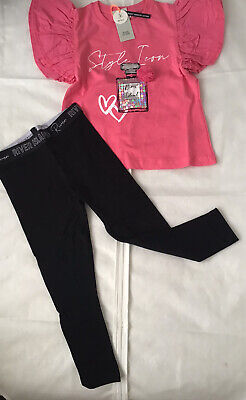 River Island MINI ragazze di età compresa tra 18-24 mesi Rosa Stile Icona T-Shirt Set NUOVO con etichetta