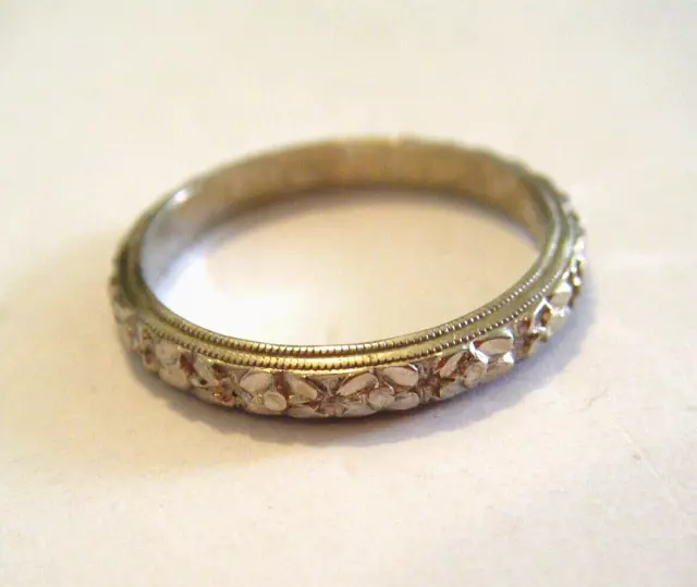 Vintage 1970s 14K White Gold Textured  3mm Wide Band Ring Sz 7