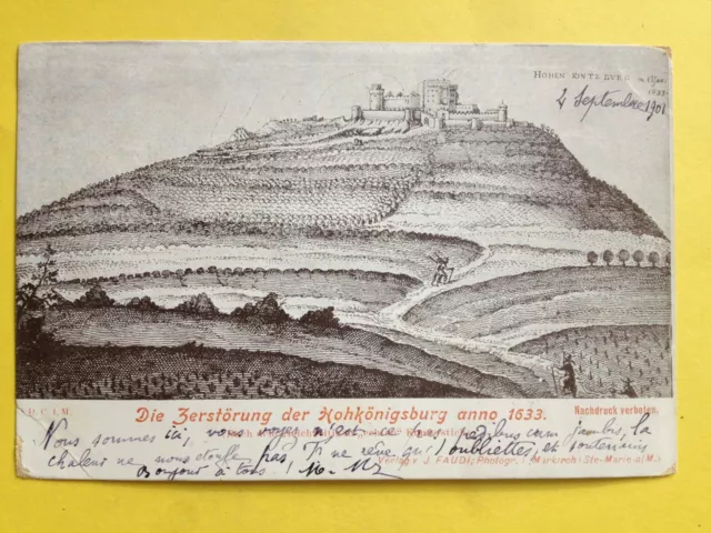 cpa GRAVURE EAU FORTE DESSIN ORSCHWILLER CHÂTEAU du Haut KOENIGSBOURG en 1633
