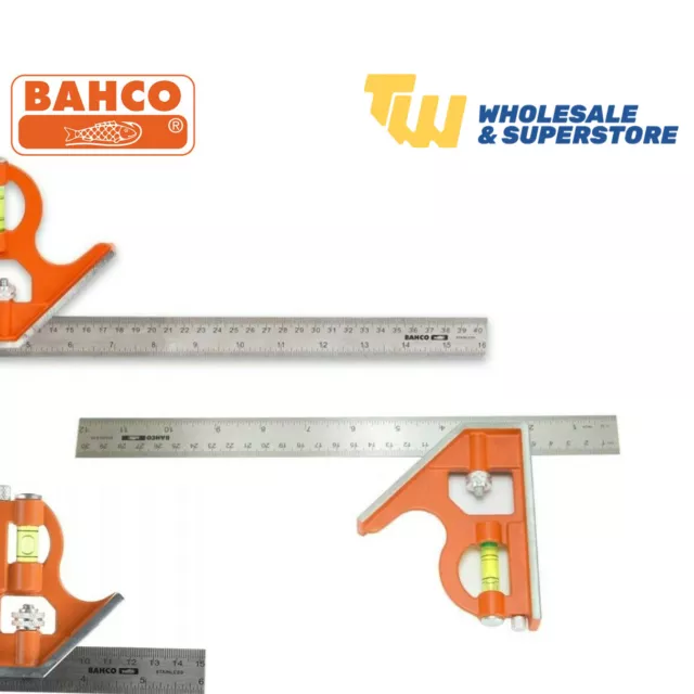 Bahco Combination Set Square Stainless Steel Ruler Packs Level 150mm 300mm 400mm 3