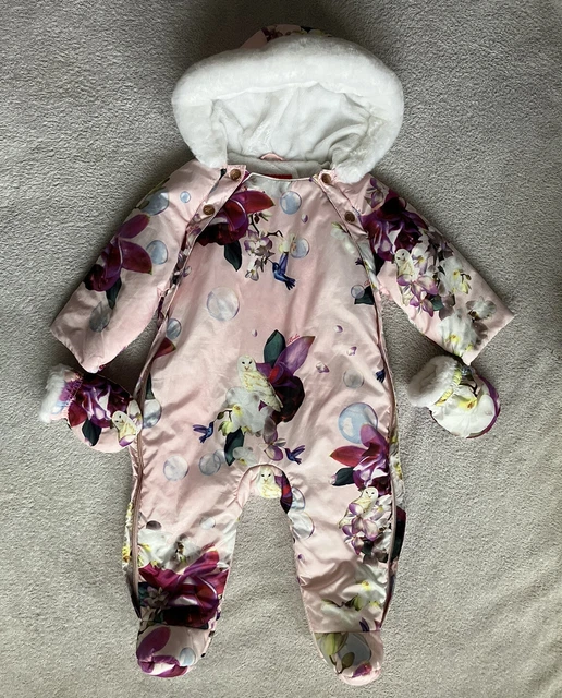 Ted Baker Baby Girl Pink Floral Owl Snow Pram Suit Jacket Coat Winter 6-9 Months