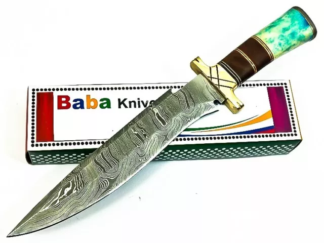 13" Beautiful Custom Hand Made Damascus Steel Hunting Bowie Knife Handle Bone
