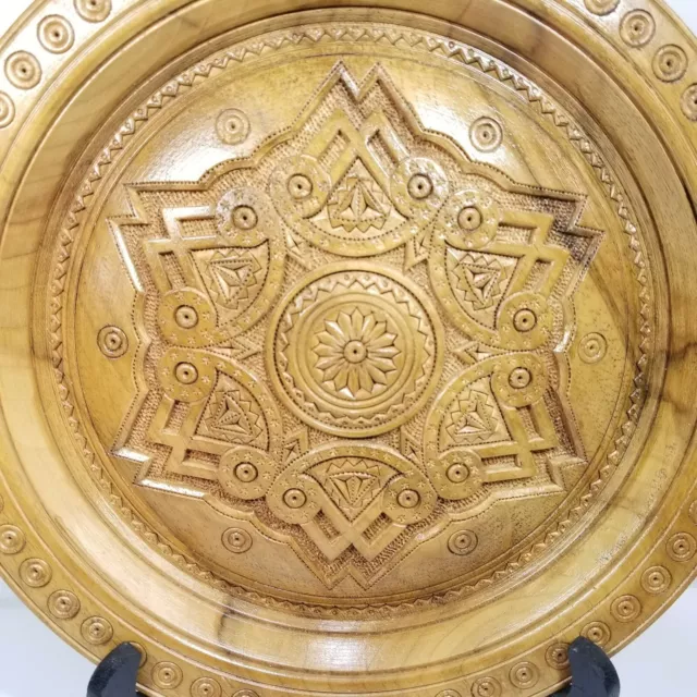 Hand Carved Wood Wooden Plate Boho Folk Art Decor 10.5" Wall Hanging Plaque