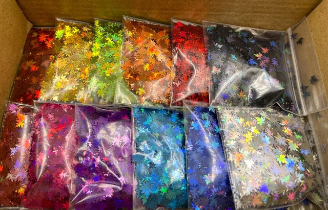 12 x 5g Hoja de Arce Arte en Uñas Brillo 12 Colores Escamas Hojas Otoño 2g Bolsa