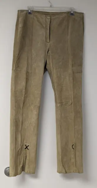 Wilsons Leather Women's Tan Leather Suede Pants Size 14 (measure 35x32) Lace VTG