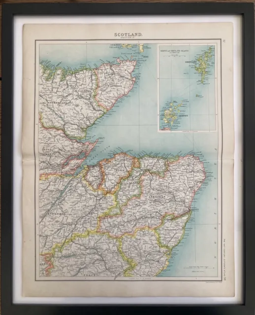 Antique 1902 Scotland Map/Original/Bartholomew/Highlands/Aberdeen/Inverness