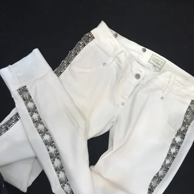 MET Jeans Donna con Strass Striscia Swarovski  Denim Bianco tg.29 2