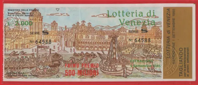 Biglietto Lotteria Di Venezia Anno 1985 Con Tagliando